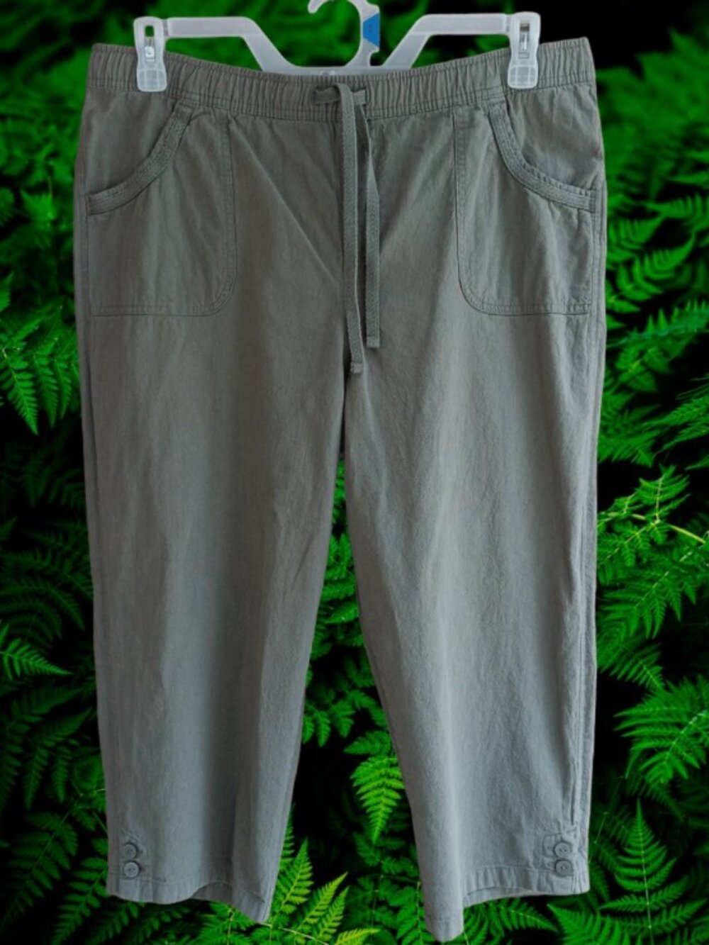 Laura Scott Womens Crop Capri Pants Pull On Drawstring Cotton Moss Green Size L